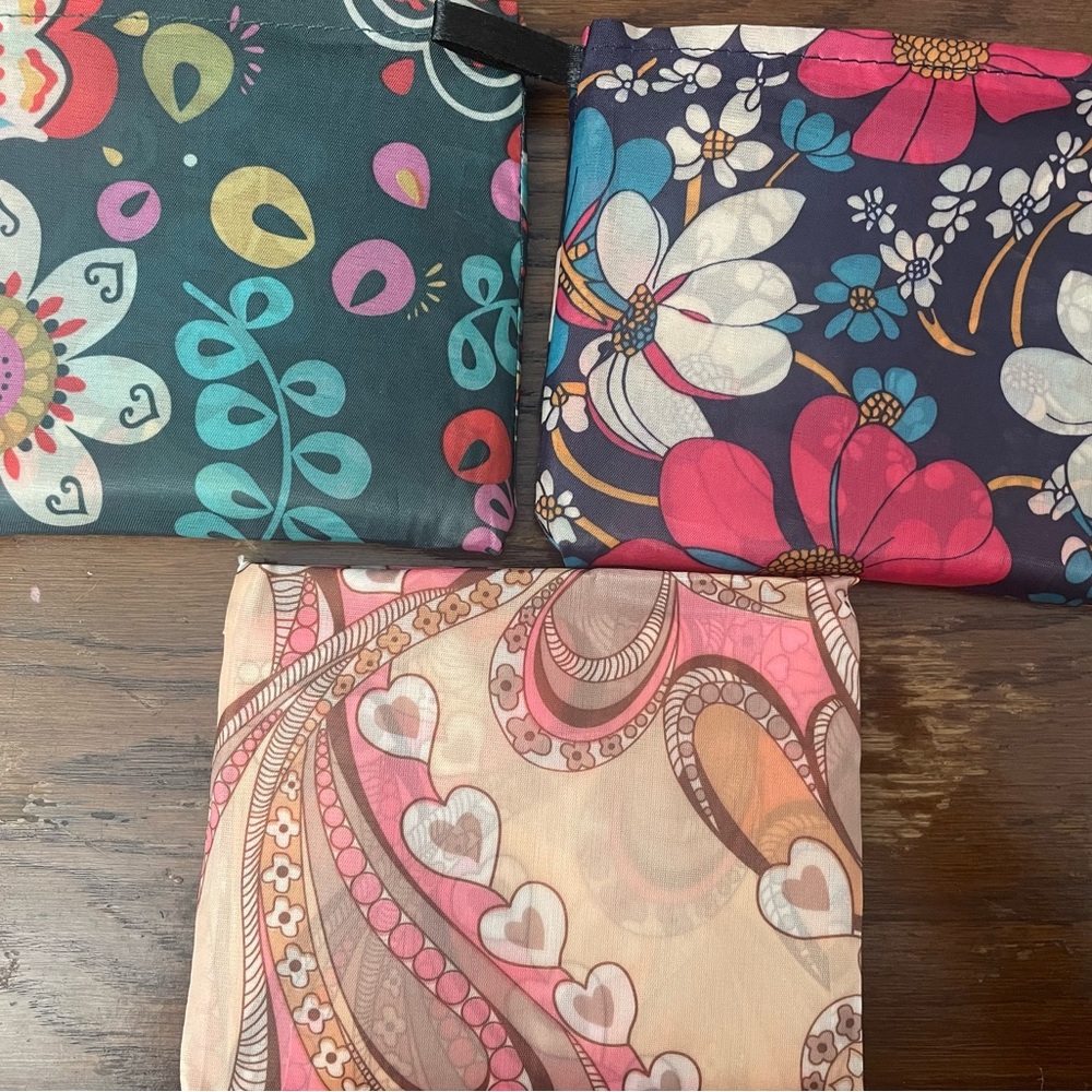 3 Floral and Paisley reusable fold up tote